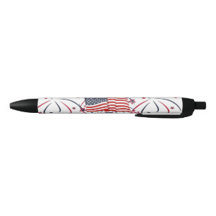 Caneta Preta Bandeira Americana e Fogos de Artifício