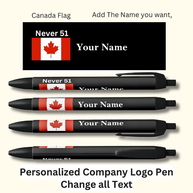 Caneta Preta Bandeira Personalizada Canadense Nunca 51 Preto (Criador carregado)