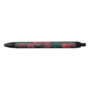 Caneta Preta Bando de rosas vermelhas