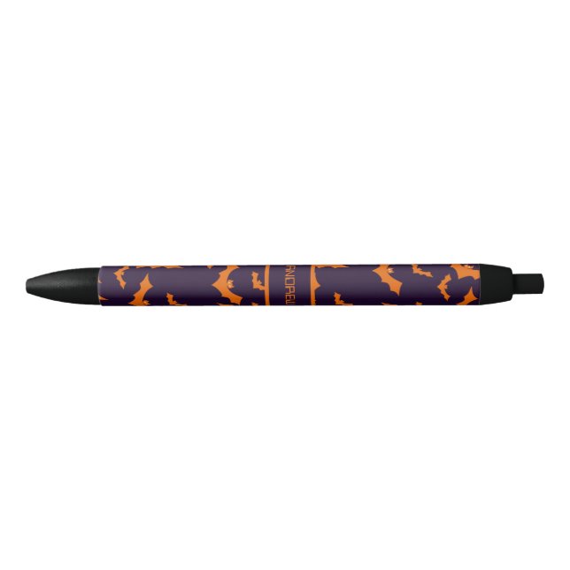 Caneta Preta Bat Halloween Com Nome Personalizado (Frente)