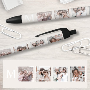 Caneta Preta Beige Personalizado de Colagem de Fotos Personaliz