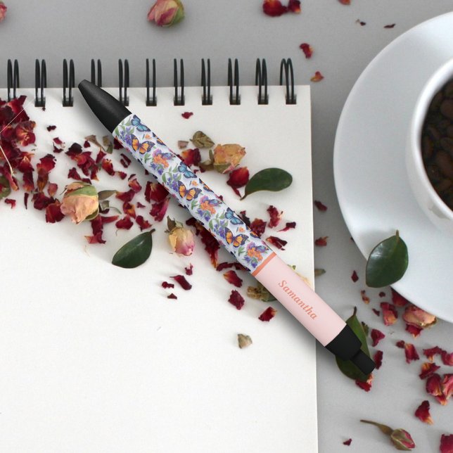 Caneta Preta Belas Borboletas Coloridas para Meninas Estudantes (Criador carregado)