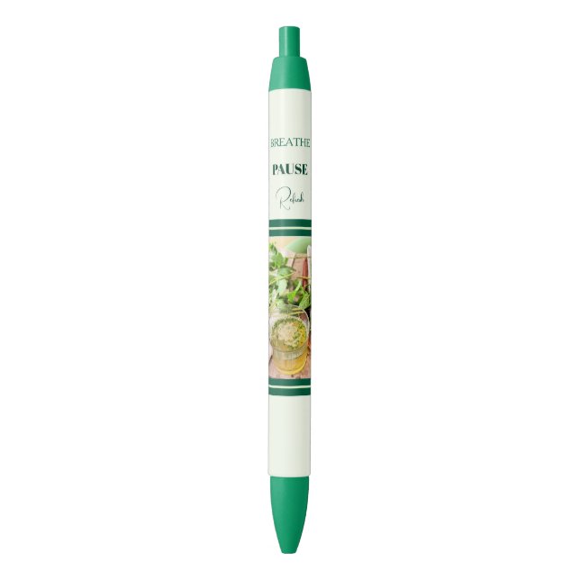 Caneta Preta Bem-Estar Verde-Menta & Autocuidado  (Frente Vertical)