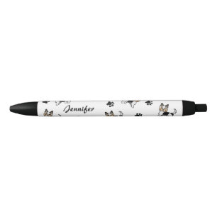 Caneta Preta Biewer Terrier Cute Cartoon Dog Com Peças e Nome