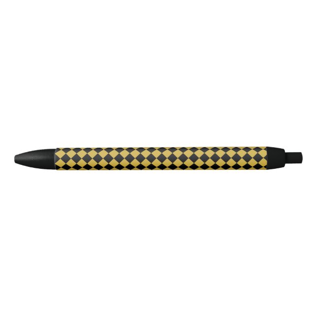 Caneta Preta Black and Metallic Gold Chevron Pattern Classic (Frente)