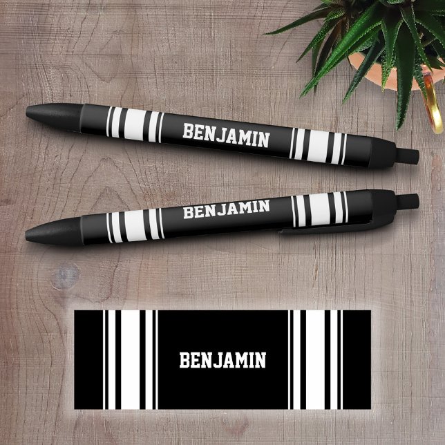 Caneta Preta Black and White Stripes do Sports Jersey Personali (Personalized Writing Pens - add your name, monogram or other text)