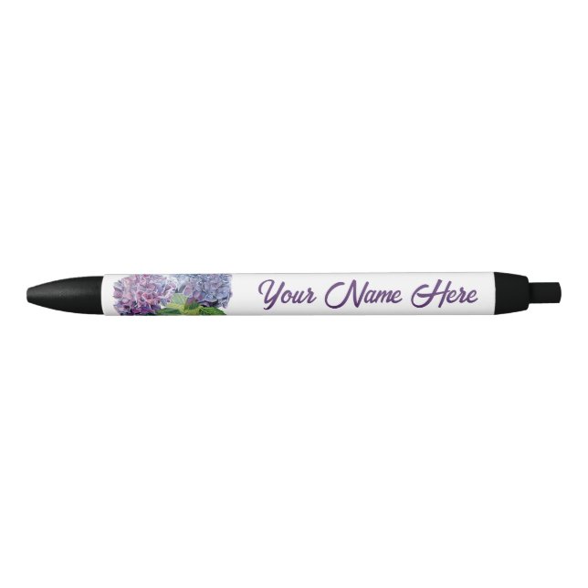 Caneta Preta Blue Hydrangeas Personalized Pen (Frente)