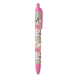 Caneta Preta Boho Paisley rosa padrão monograma menina