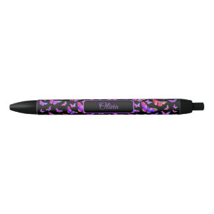 Caneta Preta Bonito padrão de borboleta Purple Personalizado