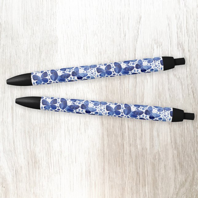 Caneta Preta Borboleta Aquarela Azul (Criador carregado)