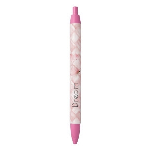 Caneta Preta Borboleta de Trama de Cesto Rosa