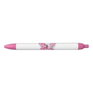Caneta Preta Borboleta Flor com Sakura Rosa