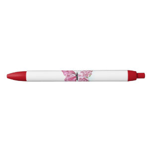 Caneta Preta Borboleta Flor com Sakura Rosa