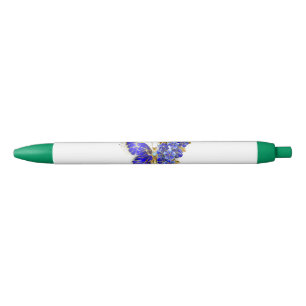 Caneta Preta Borboleta Flor Sapphire