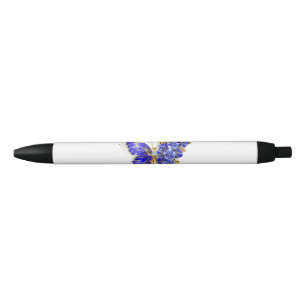 Caneta Preta Borboleta Flor Sapphire