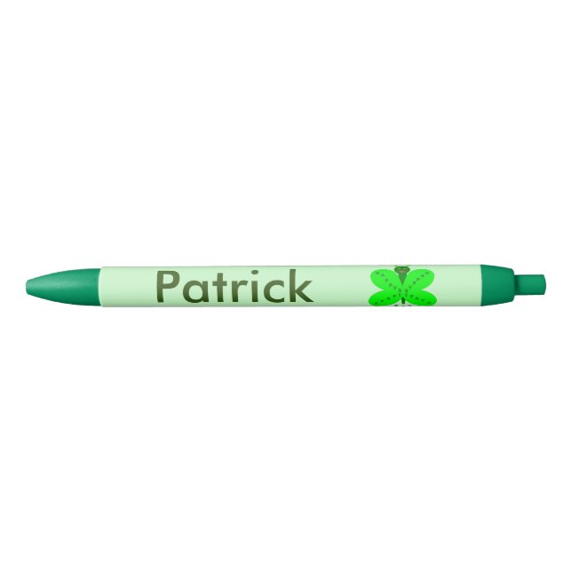 Caneta Preta Borboleta Personalizada do Dia de São Patrício (Frente)
