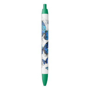 Caneta Preta Borboletas Azuis Morpho