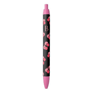 Caneta Preta Borboletas Cor-de-Rosa Alegres Monograma