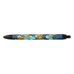 Caneta Preta Borboletas de ouro