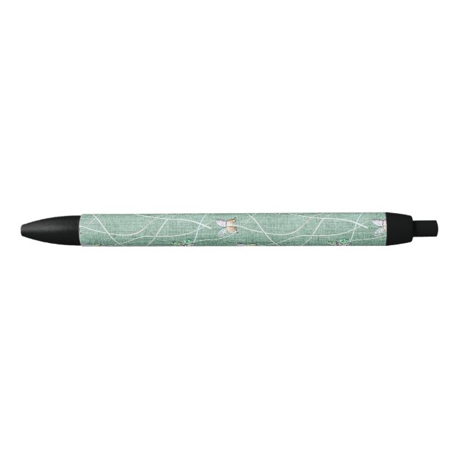 Caneta Preta Borboletas em Verde-Menta em Aquarela (Frente)