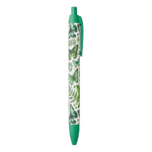 Caneta Preta Borboletas Verde-Azuladas