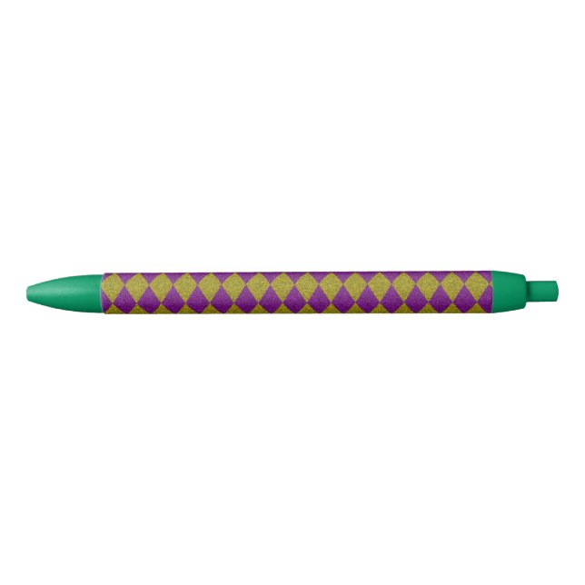 Caneta Preta Brilho de Diamante Roxo e Dourado (Frente)