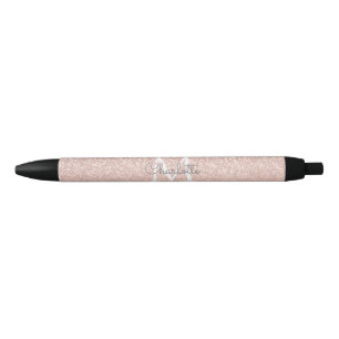 Caneta Preta Brilho Dourado Rosa Rubor Monograma Script