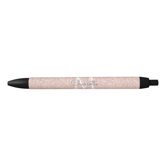 Caneta Preta Brilho Dourado Rosa Rubor Monograma Script (Frente)