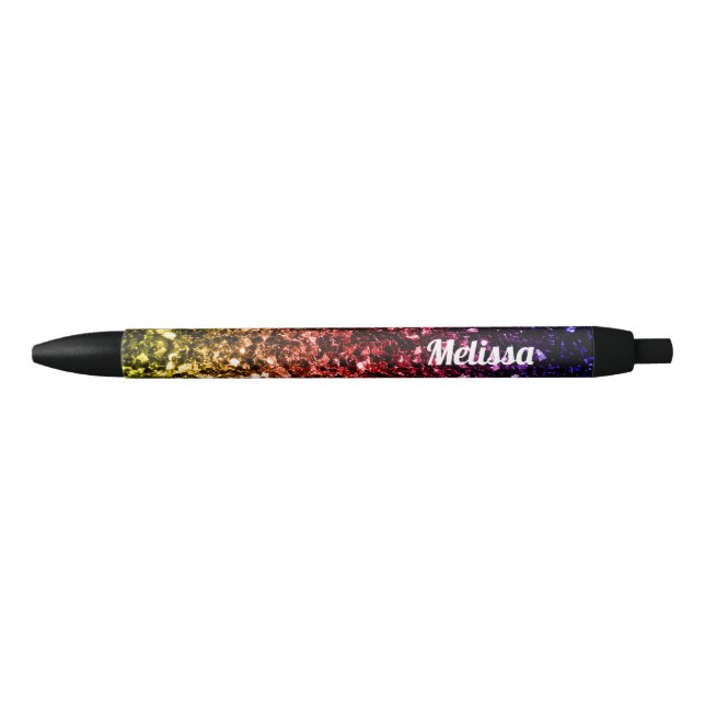 Caneta Preta Brilho falso de arco-íris Personalize (Frente)