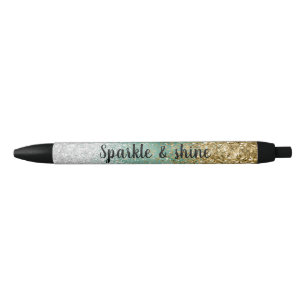 Caneta Preta Brilho Glam Branco Menta Dourado Lantejoulas
