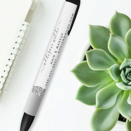 Caneta Preta Brilho Prateado Diamantes Glam Negócios