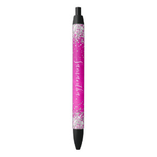 Caneta Preta Brilho Prateado Espelhado Rosa Quente Foil Ombre