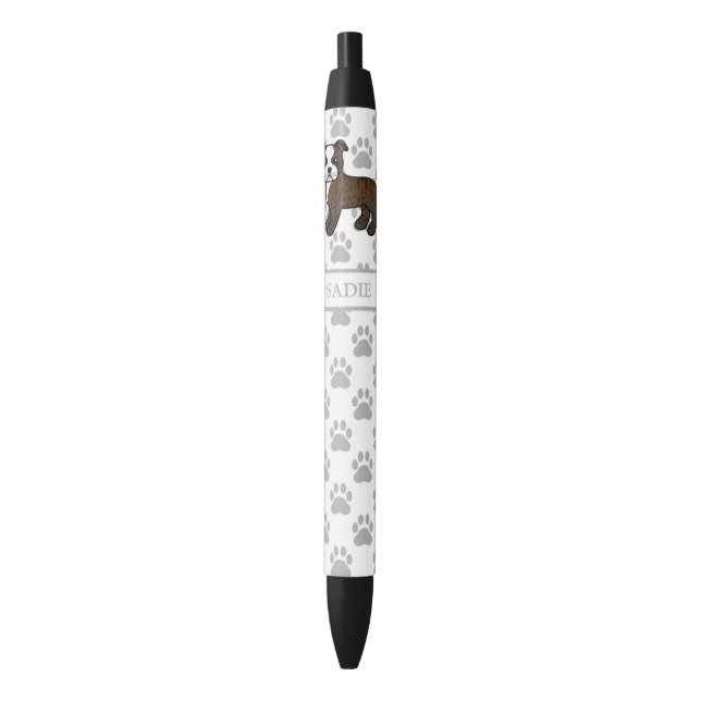 Caneta Preta Brindle E Branco Staffie Cachorro De Desenho Anima (Frente Vertical)