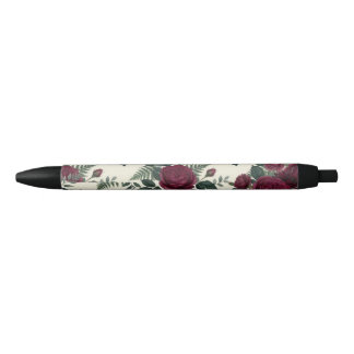 Caneta Preta Burgundy e Floral Verde Floresta