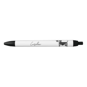 Caneta Preta Cachorro Beagle Fofo em Preto e Branco e Texto Per