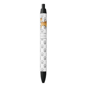 Caneta Preta Cachorro De Cartoon E Patas E Nome De Shiba Vermel