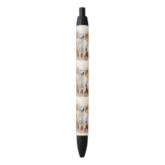 Caneta Preta Cachorro Retriever Dourado Branco