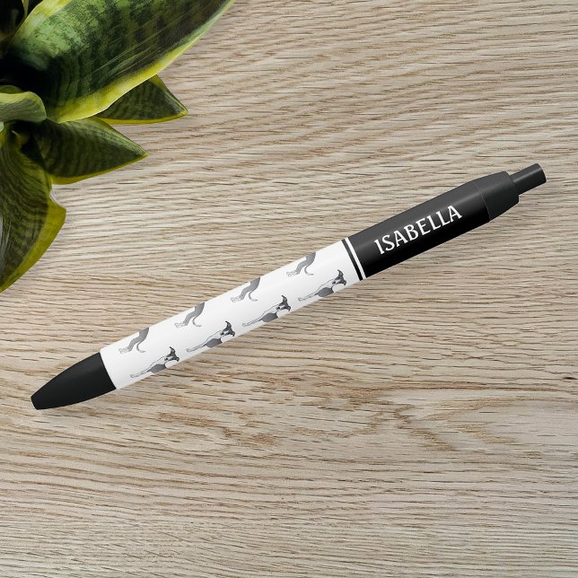 Caneta Preta Cães De Greyhound Italiano Azul E Branco Com Nome (Criador carregado)