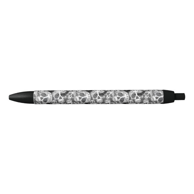 Caneta Preta Calaveras Decorativas do Halloween (Frente)