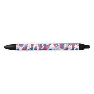 Caneta Preta Camuflagem Azul e Branco Vermelho