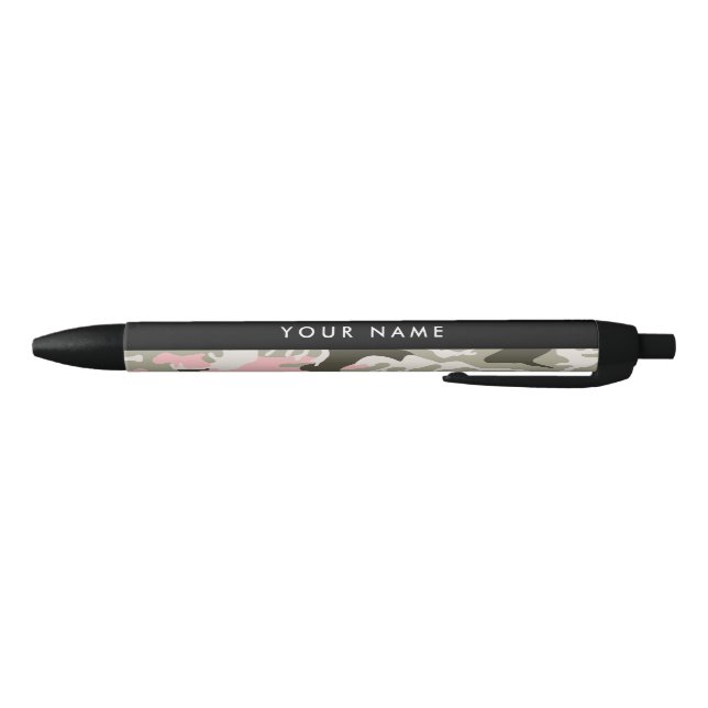 Caneta Preta Camuflagem Rosa e Verde Personalize seu nome (Parte Inferior)