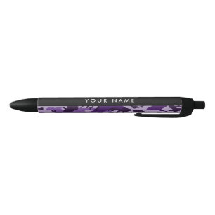 Caneta Preta Camuflagem Roxa Seu Nome Personalize