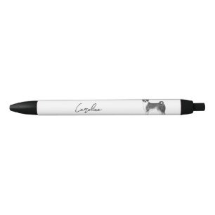 Caneta Preta Cão Basenji Preto e Branco Com Nome Personalizado