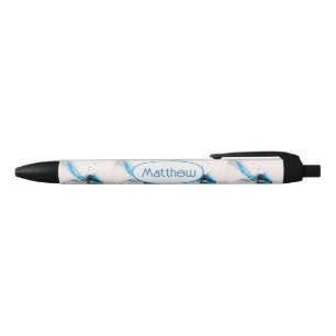 Caneta Preta Caraxue azul Australiano Birds Aquarela Nome Menin