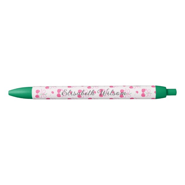 Caneta Preta Carmim Coquete Rosa com laços Monograma (Frente)