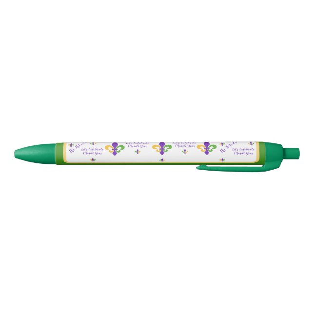 Caneta Preta Carnaval NAME Verde Dourado Roxo Fleur de Lis (Parte Inferior)