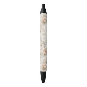 Caneta Preta Cartas de Amor Rosas Bege Marfim Românticas Lindas