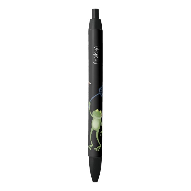 Caneta Preta Cartoon de mosca verde-sapo engraçado (Frente Vertical)