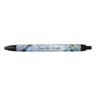 Caneta Preta Casamento Floral Blue Hydrangea Salvar a Data