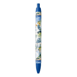 Caneta Preta Casamento Tropical Azul-Mediterrâneo
